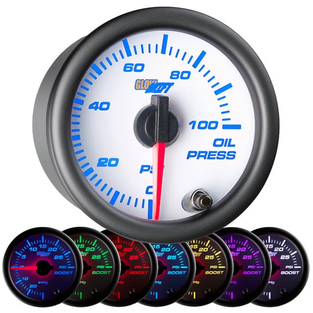 Oil Pressure Gauge | White Dial MultiColor Gauges - GO Motorsports Shop