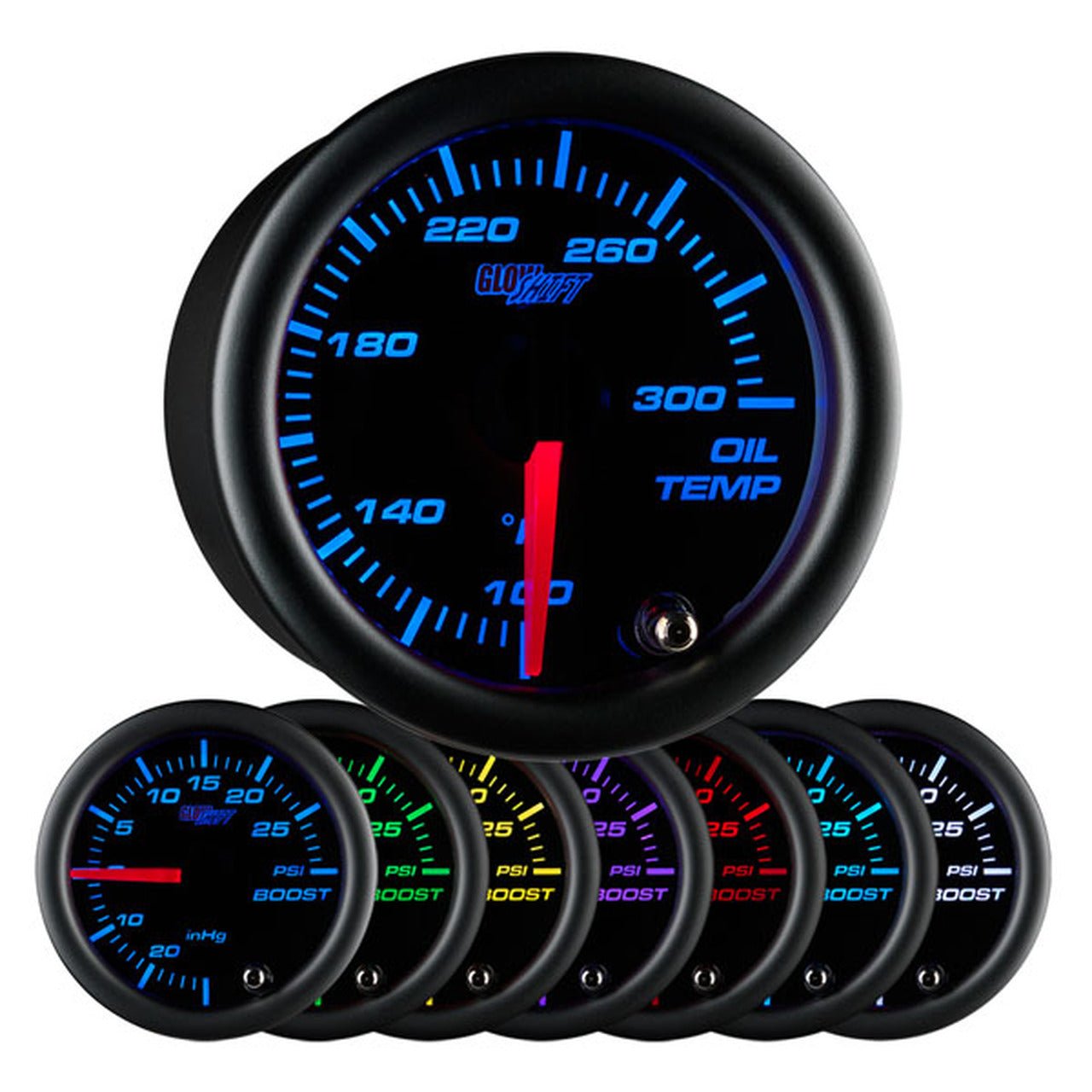 Oil Temp Gauge | Black Dial MultiColor Gauges - GO Motorsports Shop