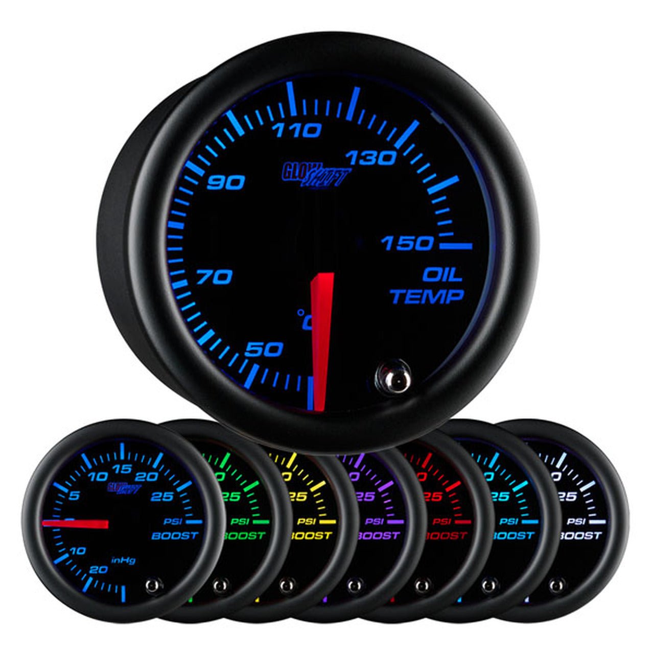 Oil Temp Gauge | Black Dial MultiColor Gauges - GO Motorsports Shop