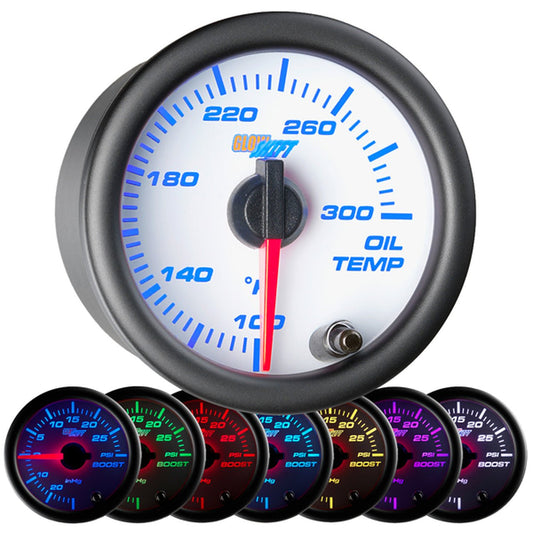 Oil Temp Gauge | White Dial MultiColor Gauges - GO Motorsports Shop