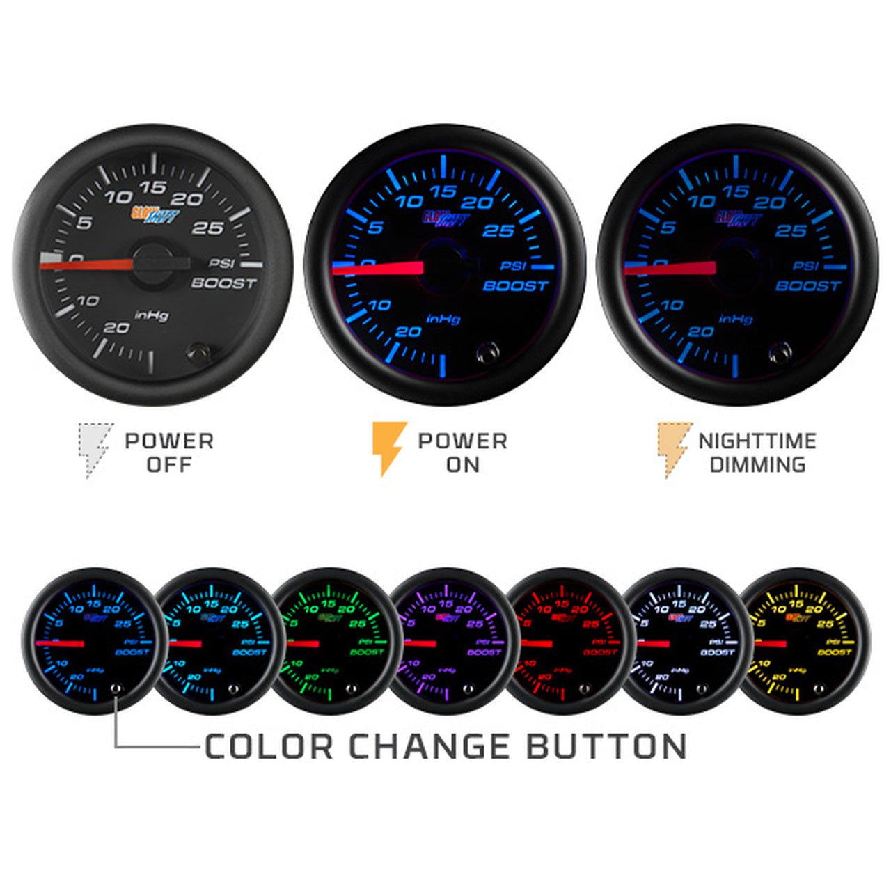 Volt Gauge | Black Dial MultiColor Gauges - GO Motorsports Shop